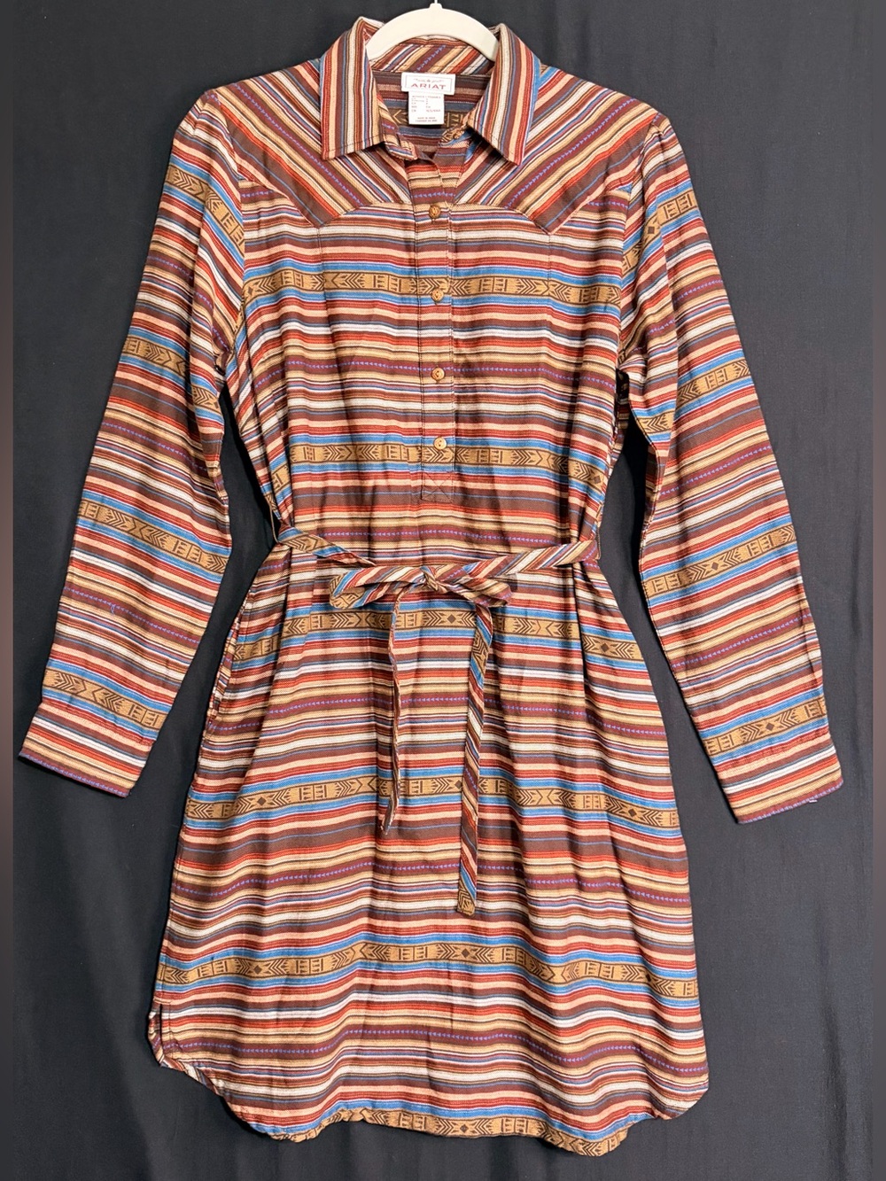 Ariat Striped Long-Sleeve Western Button-Down Dress Shirt Rust, Blue & Cream
